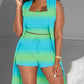 3PCS Damen Kontrast Leopardenmuster Geripptes Crop Tank Top & Kordelzug Shorts mit Weste