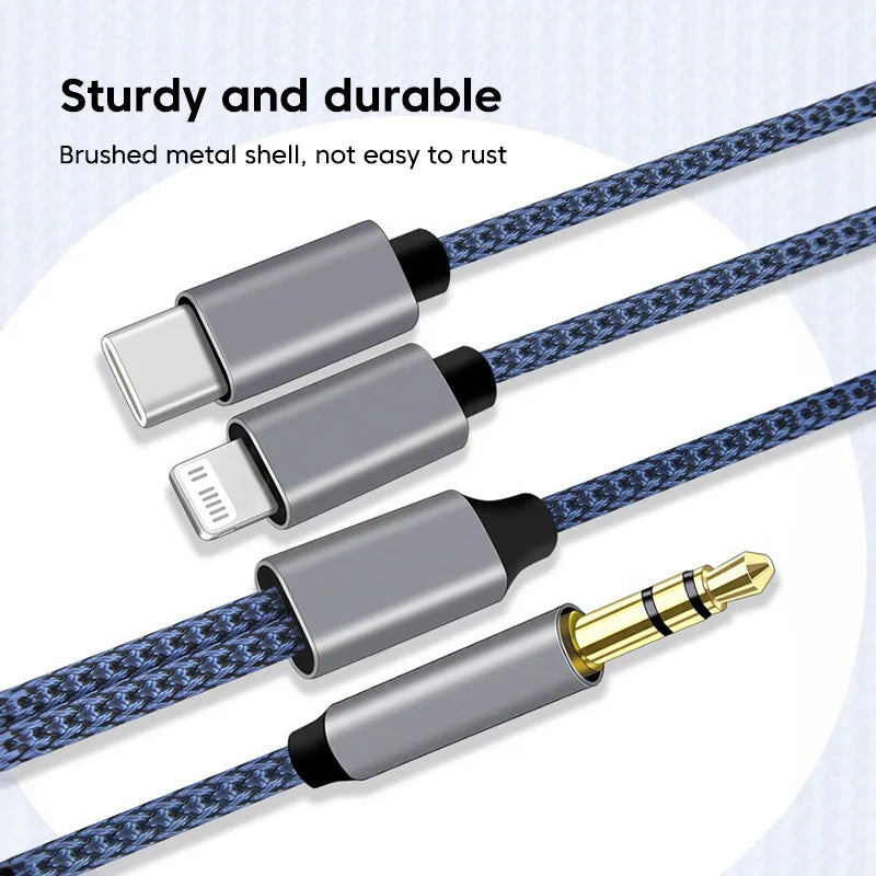 2 in 1 Aux Audio Cable Type C/Lightning To 3.5mm Male Cable For Car Headphone phone USB C IOS to 3.5mm Aux Converter Jack Cable