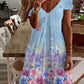 2023 Sommer Damen Mini Kleid mit V-ausschnitt, Kurzarm Kleid mit Sexy Blumen Druck