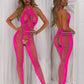 Sexy gehäkelte Fischnetz-Cosplay-Dessous, Nachtwäsche, sexy Kleid in fluoreszierendem Rosa