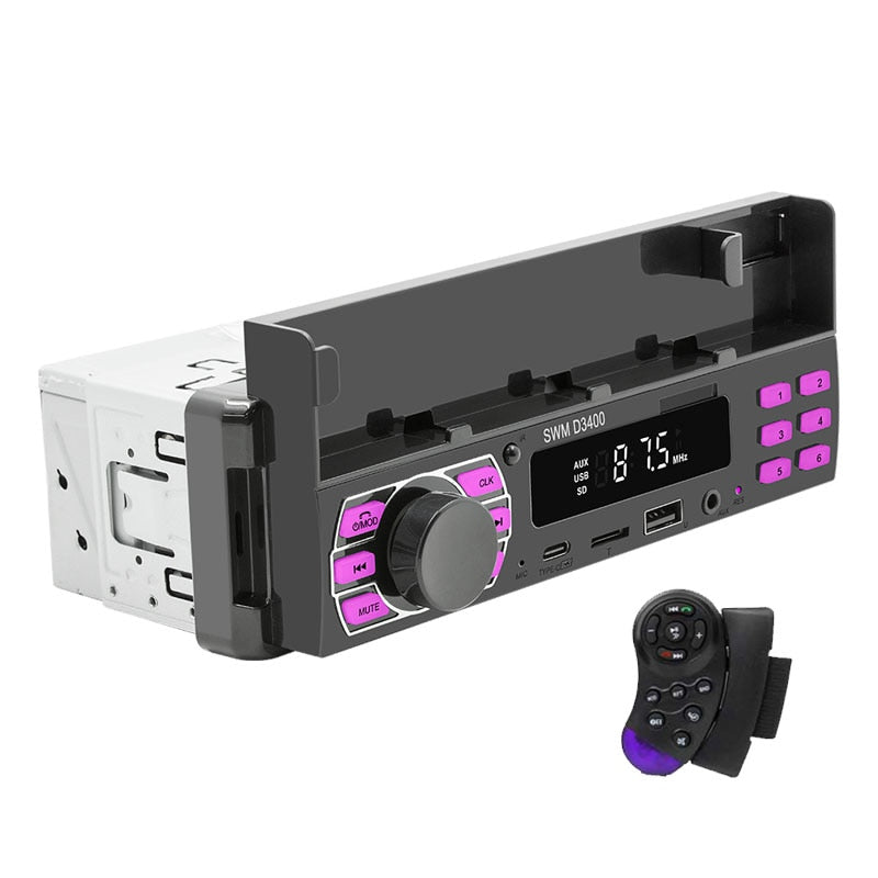 Autoradio Bluetooth 1 Din MP3-Player Freisprecheinrichtung A2DP Typ C, USB TF Aux APP Fernbedienung Handyhalter Audiosystem Kopfeinheit D3400