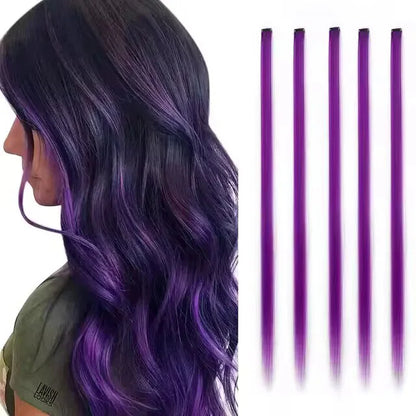 Synthetic 5Pcs Colored Hair Extensions Clip in Colorful Hair Extensions Rainbow Hair Extensions for Women Girls Hair Extensions