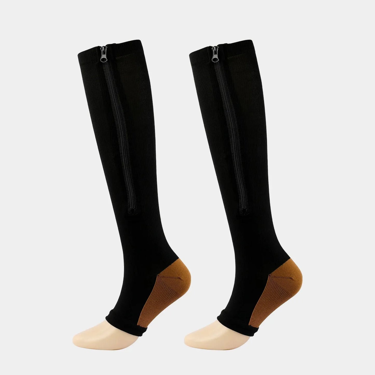 Zipper Compression Socks 15-20 mmHg Open Toe, Medical Zip Up Compression Stockings for Women Men Improves Blood Circulation, Rel