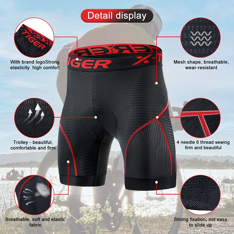 X-TIGER Atmungsaktive Mesh Fahrrad-Shorts,  Stoßfeste MTB Bike Shorts
