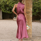 Elegante ärmelloses Sommerkleid Sexy Club, Solide Satin Partykleid