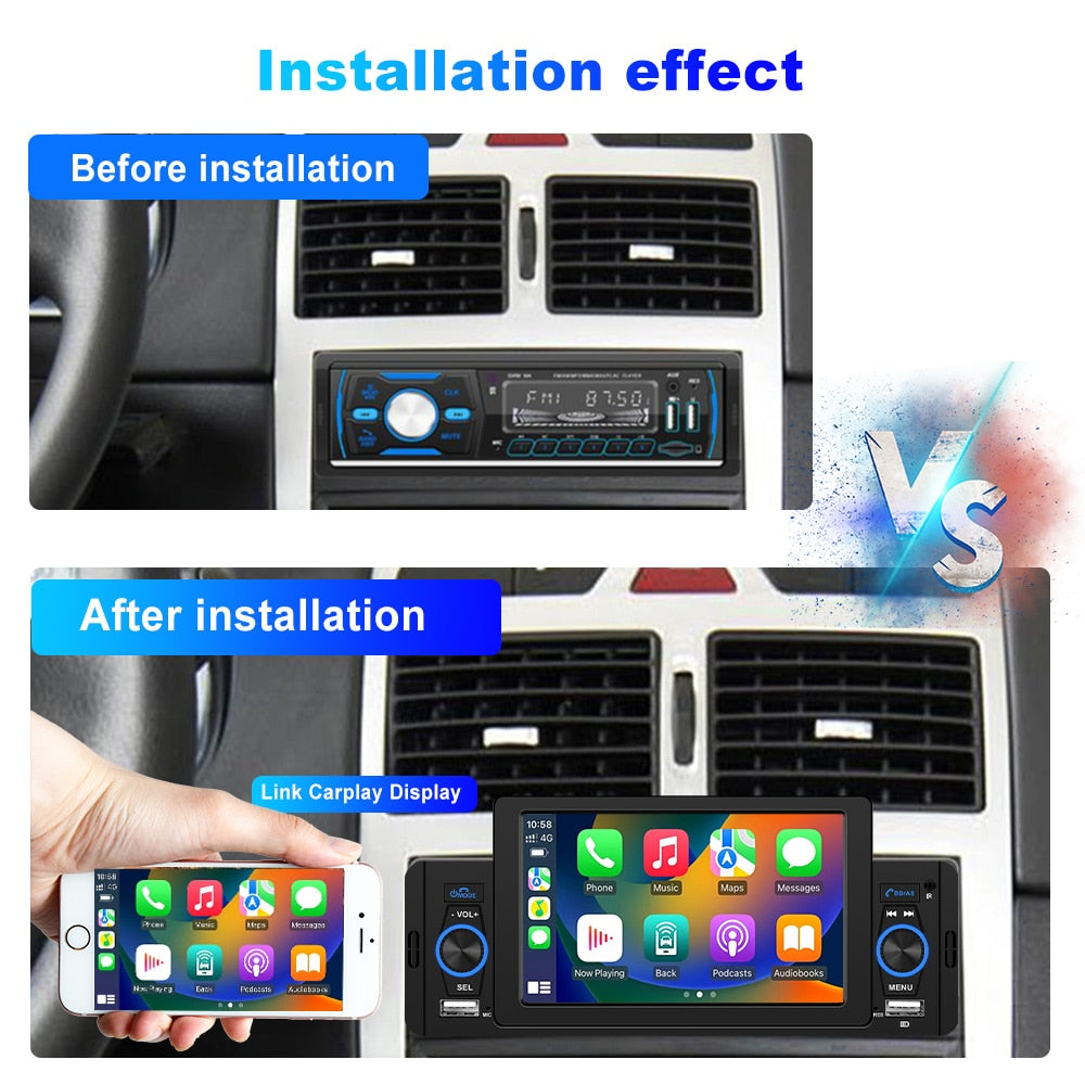 Podofo 5 zoll Auto Radio 1 Din CarPlay, Android Auto Multimedia Player Bluetooth MirrorLink, FM Empfänger für Volkswagen Nissan