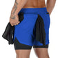 2 In 1 Doppel-deck Herren Laufshorts für Gym / Fitness, Training Jogging mit Handytasche