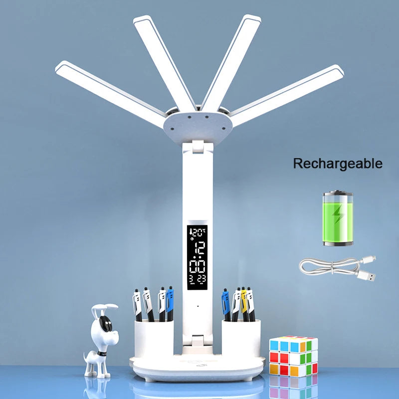Wiederaufladbare LED-Tischleuchte mit Ventilator, Tischlampe fürs Arbeitszimmer