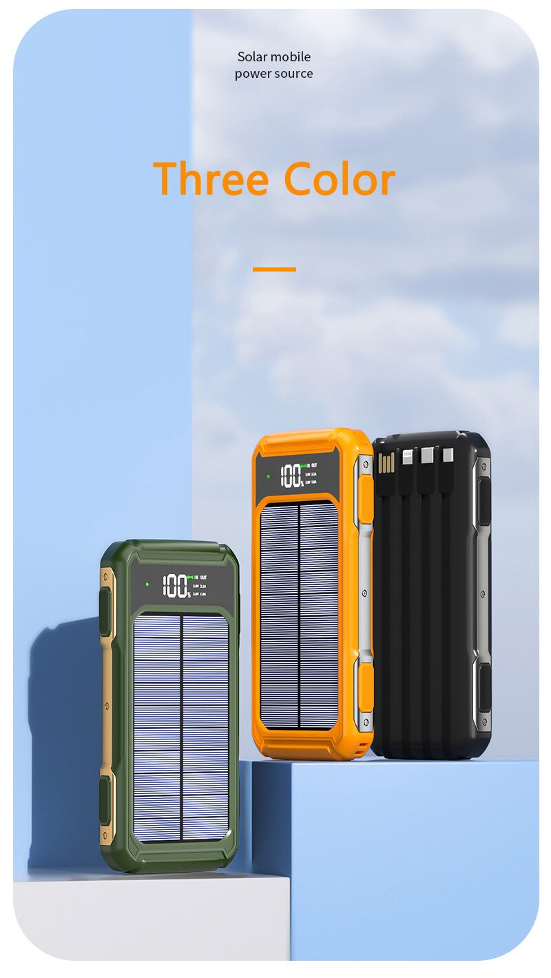99000 mAh Solar-Powerbank mit Kabel Typ C, schnelles Aufladen, externes Ladegerät für alle Handys, Samsung, Huawei, Xiaomi
