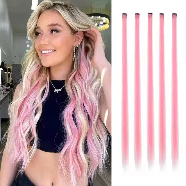 Synthetic 5Pcs Colored Hair Extensions Clip in Colorful Hair Extensions Rainbow Hair Extensions for Women Girls Hair Extensions