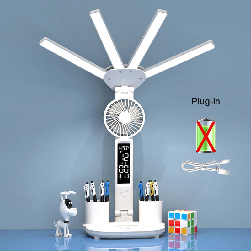 Wiederaufladbare LED-Tischleuchte mit Ventilator, Tischlampe fürs Arbeitszimmer