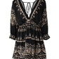 Tribal-Print-Sommerkleid mit V-Ausschnitt, Laternenärmel, Swing-Partykleid, hohe Taille