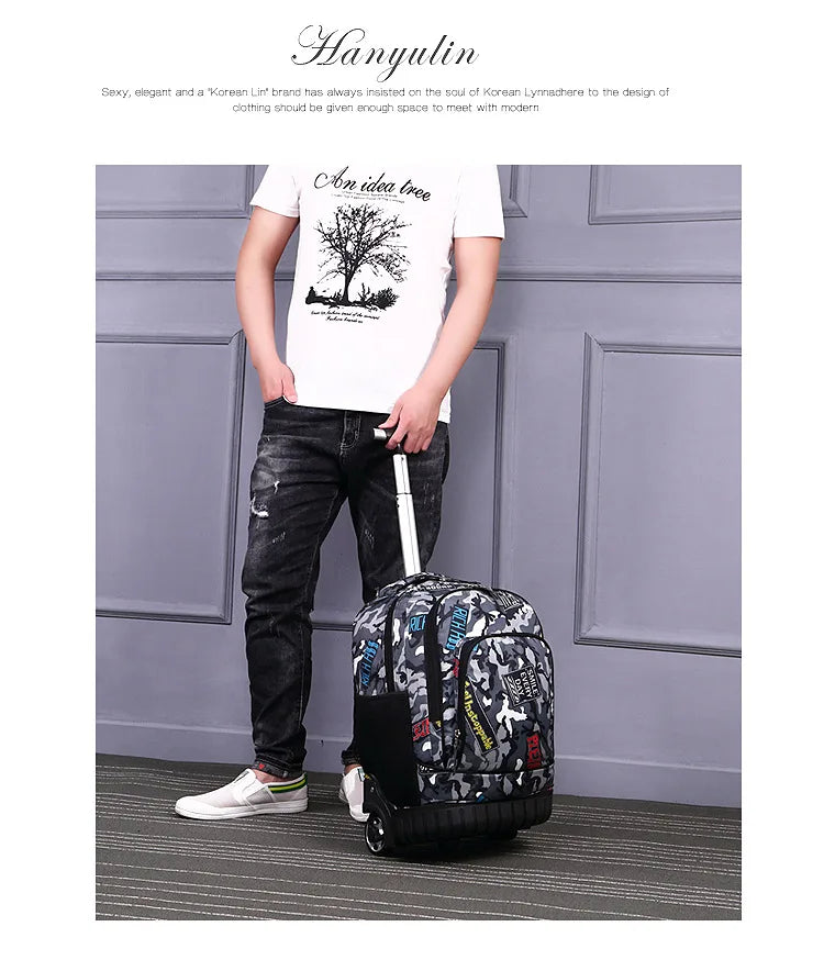 Men Trolley Backpack Rolling Luggage Suitcase Large Capacity Children Boys Backpacks with Wheels Girls Waterproof School Bag