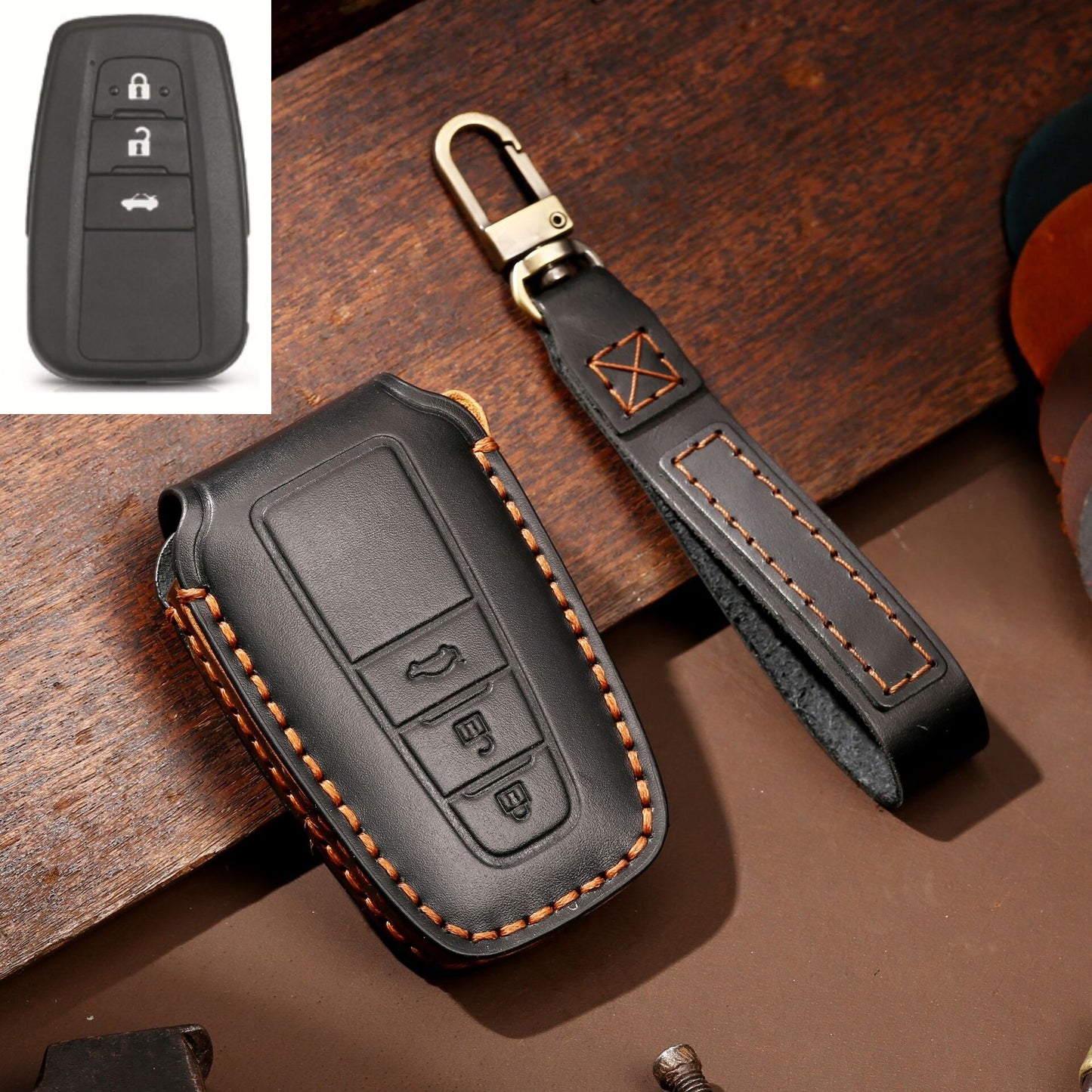 Leder Auto Fernbedienung Schlüsseletui-Abdeckung, Schlüsselanhänger für Toyota Camry, CHR, Corolla, RAV4, Avalon, Land Cruiser, Prado, Prius 2017 - 2022