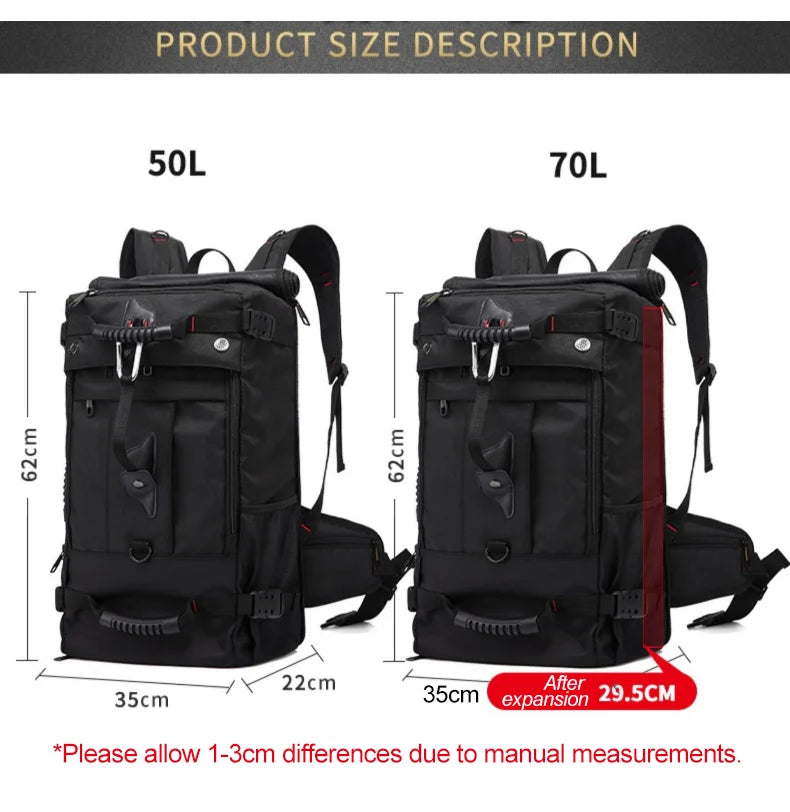 50L 70L Travel Fitness Training Backpack Large Capacity Multifunction Luggage Bag Waterproof Men Outdoor Hiking Trekking PackXA8