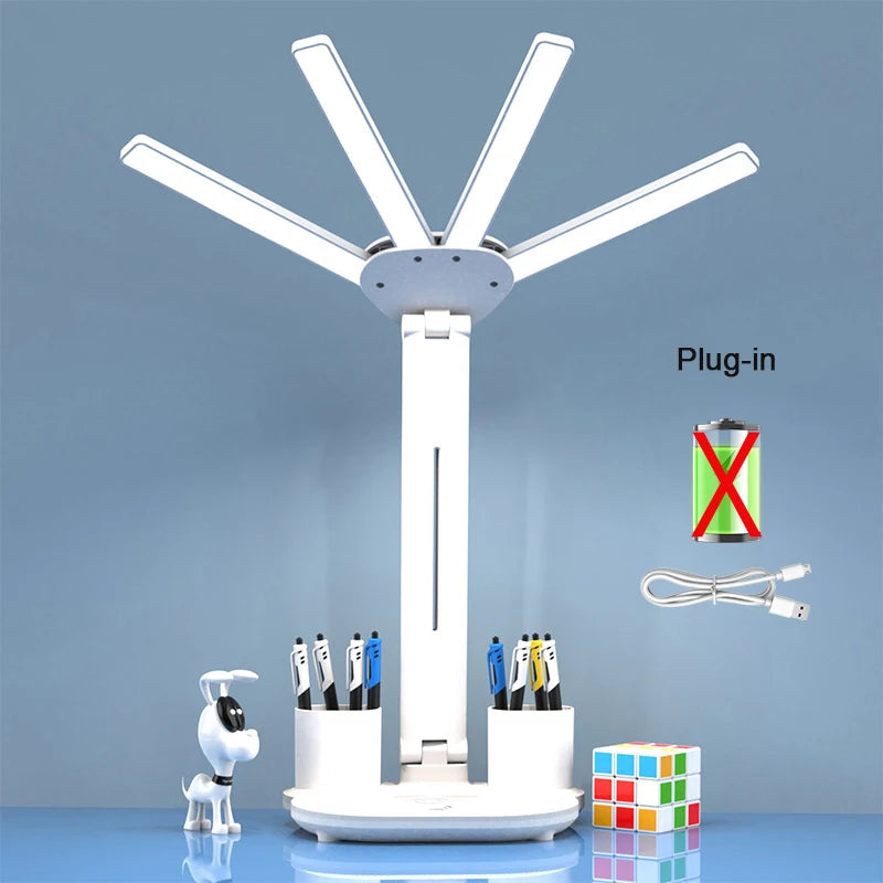 Wiederaufladbare LED-Tischleuchte mit Ventilator, Tischlampe fürs Arbeitszimmer