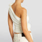 Halter Schulter Tank Tops für Frauen, Sommer Sexy Ärmellose 3D Rosette Geraffte Tops, Elastische Baumwolle Weste Crop Tops