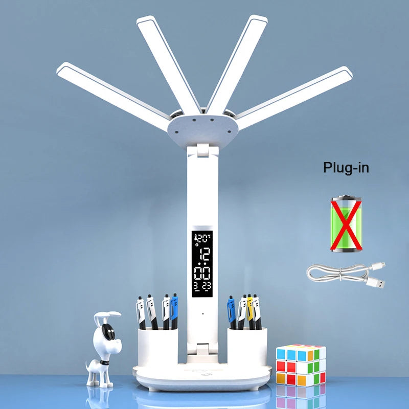 Wiederaufladbare LED-Tischleuchte mit Ventilator, Tischlampe fürs Arbeitszimmer