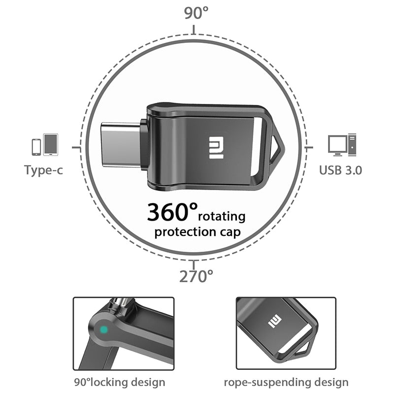 Xiaomi 2 TB Disk  Hochgeschwindigkeits-USB 3.0 Typ-C-Schnittstelle Handy-Flash-Laufwerk,1 TB Computer Dual-Use-OTG Dual-Flash-Speicher USB