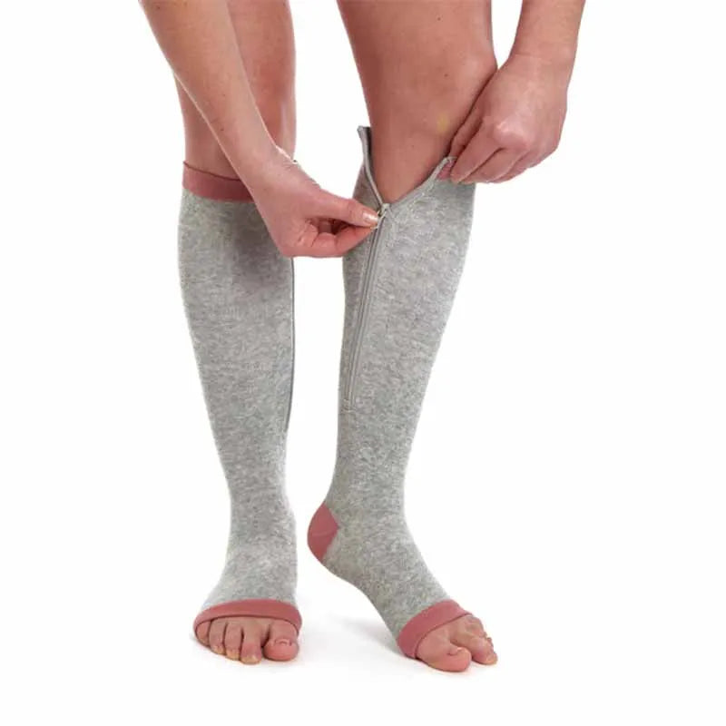 Zipper Compression Socks 15-20 mmHg Open Toe, Medical Zip Up Compression Stockings for Women Men Improves Blood Circulation, Rel