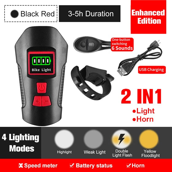 Fahrradlicht, USB wiederaufladbar, Fahrrad-Kilometerzähler, Frontlicht, Taschenlampe mit Computer, LCD-Tachometer, Radfahren, Kopf, Laterne, Horn