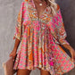 Tribal-Print-Sommerkleid mit V-Ausschnitt, Laternenärmel, Swing-Partykleid, hohe Taille