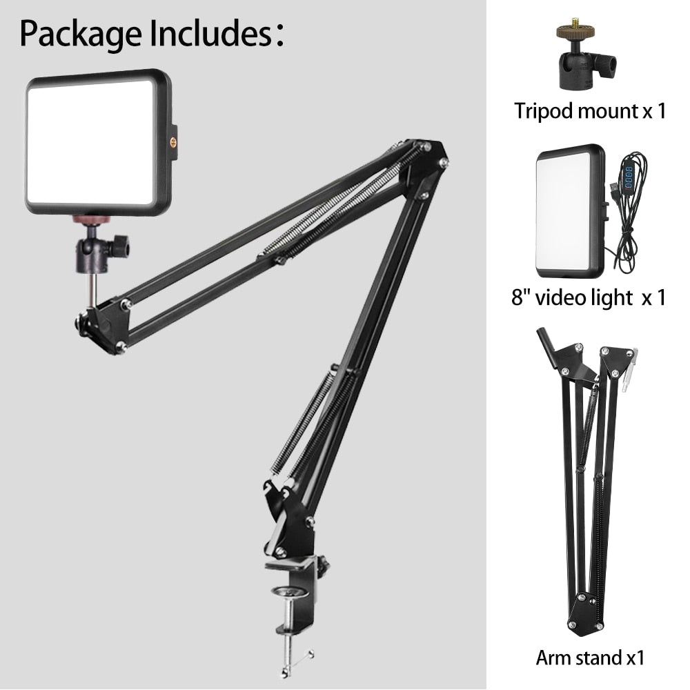 LED-Fülllicht-Panel-Beleuchtungsset mit Tischarm-Überkopfhalterung für Studiofotografie, Videoaufzeichnung, YouTube-Live-Stream