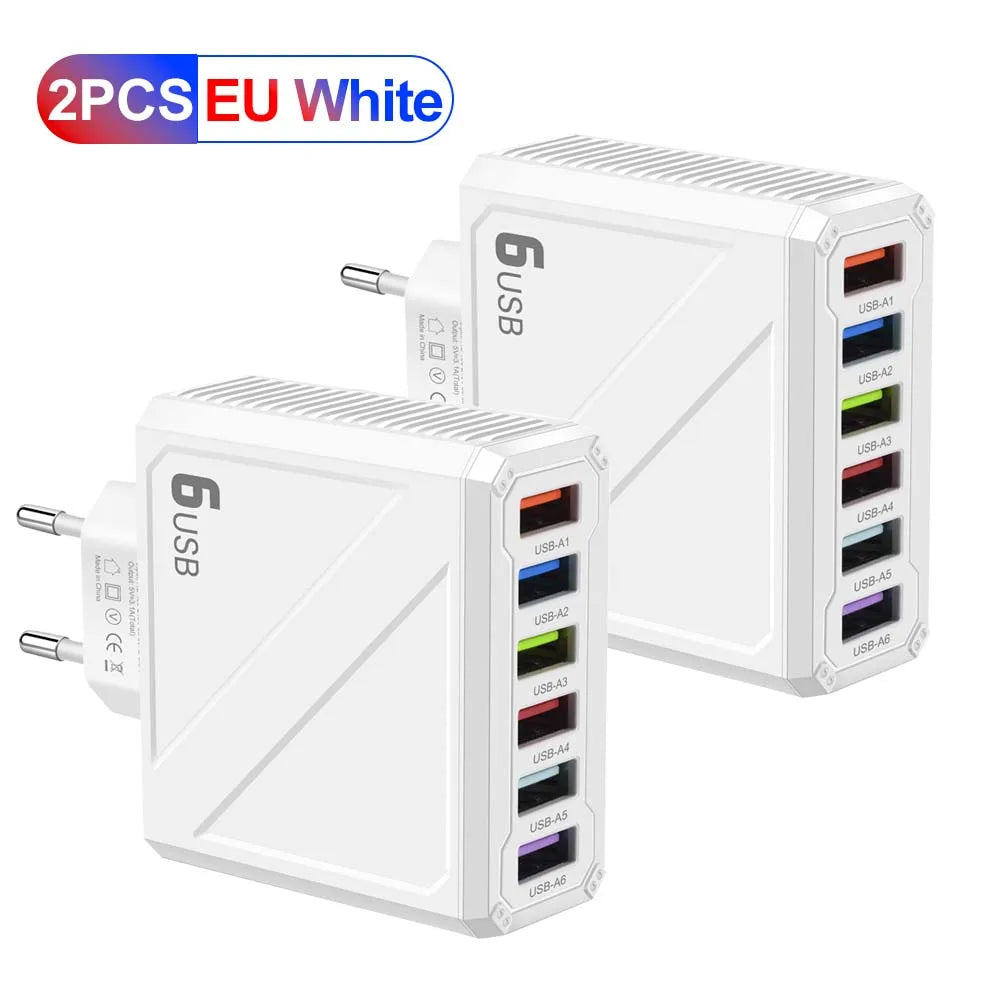 3.1A 6Ports USB Charger Fast Charging Wall Charger Quick Charge For iPhone Samsung Xiaomi Huawei Mobile Phone Adapter