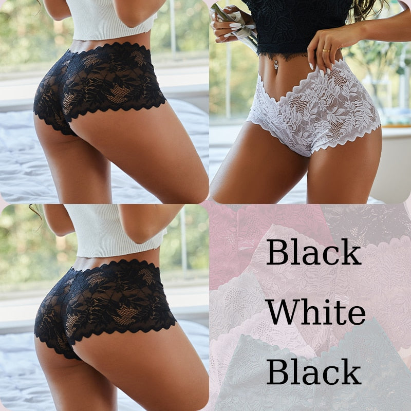 3PCS Sexy Floral Spitze Höschen, Damen Slip Niedrige Taille Weiche Dessous, Komfortable Weibliche Unterwäsche S-XL