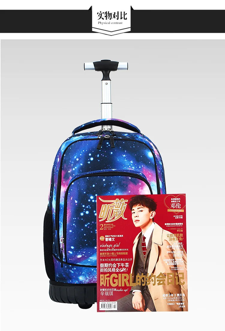 Men Trolley Backpack Rolling Luggage Suitcase Large Capacity Children Boys Backpacks with Wheels Girls Waterproof School Bag