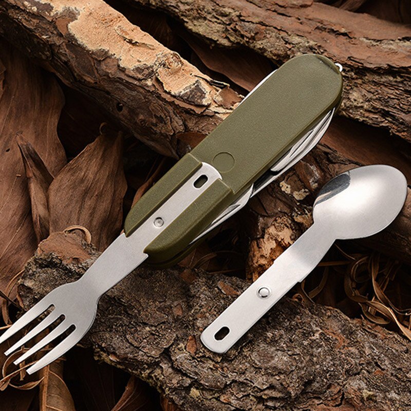 7 In 1 Multifunktionale Outdoor Geschirr, Faltbare Edelstahl Gabel Löffel Messer, ideal für Picknick, Camping &Wandern, Reisen Geschirr