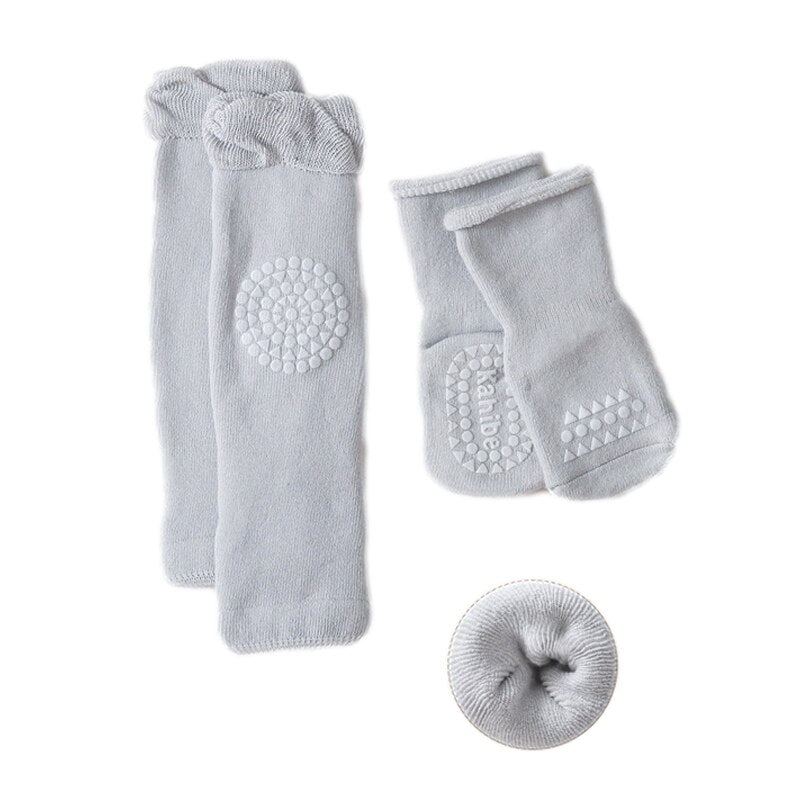 Baby Antirutsch Socke und Knieschutz für kleine Kinder, Baby Krabbeln Knie Pads Socken Set
