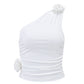 Halter Schulter Tank Tops für Frauen, Sommer Sexy Ärmellose 3D Rosette Geraffte Tops, Elastische Baumwolle Weste Crop Tops
