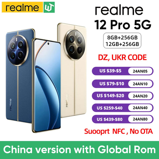 Global ROM Realme 12 Pro 5G  6.7" 120Hz 5000mAh Battery 67W 50MP Rear Three Cameras Snapdragon® 6 Gen 1 Octa Core  NFC
