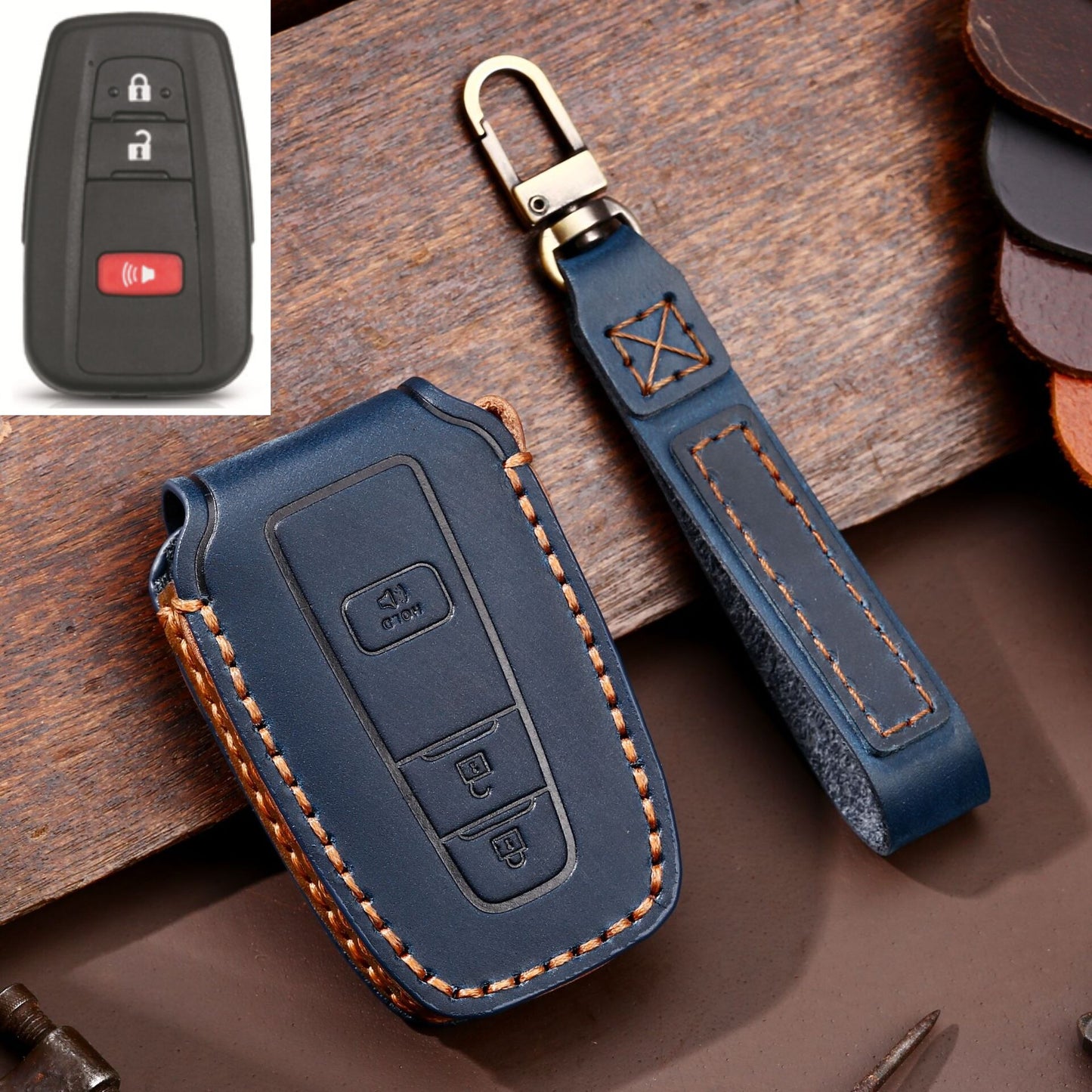 Leder Auto Fernbedienung Schlüsseletui-Abdeckung, Schlüsselanhänger für Toyota Camry, CHR, Corolla, RAV4, Avalon, Land Cruiser, Prado, Prius 2017 - 2022