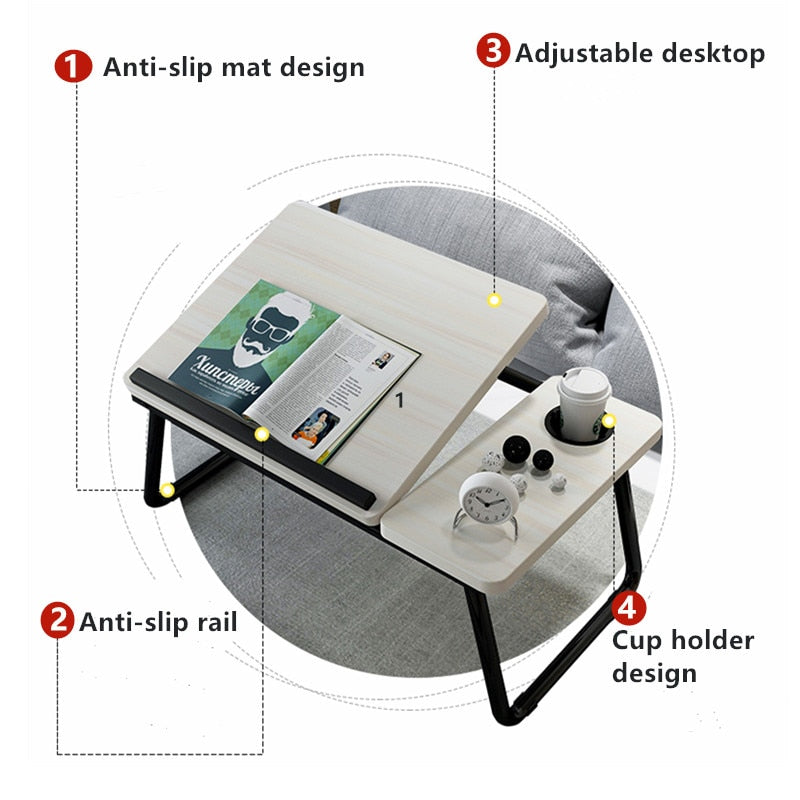 Laptop-Tisch, einfacher Computertisch mit Ventilator für Bett, Sofa, zusammenklappbarer, verstellbarer Laptop-Schreibtisch auf dem Bett