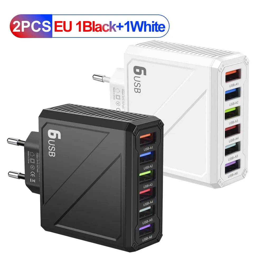 3.1A 6Ports USB Charger Fast Charging Wall Charger Quick Charge For iPhone Samsung Xiaomi Huawei Mobile Phone Adapter