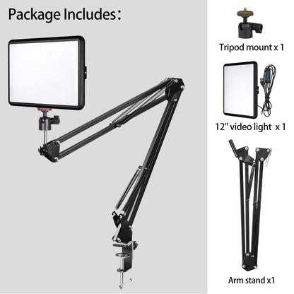 LED-Fülllicht-Panel-Beleuchtungsset mit Tischarm-Überkopfhalterung für Studiofotografie, Videoaufzeichnung, YouTube-Live-Stream