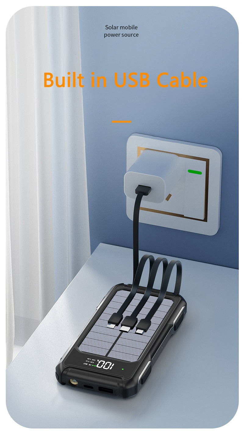 99000 mAh Solar-Powerbank mit Kabel Typ C, schnelles Aufladen, externes Ladegerät für alle Handys, Samsung, Huawei, Xiaomi