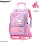 Children's Fashion Cartoon School Bags with 6 Wheels Trolley Backpack Teenagers Girls Rolling Backpack Students Kids Backpack