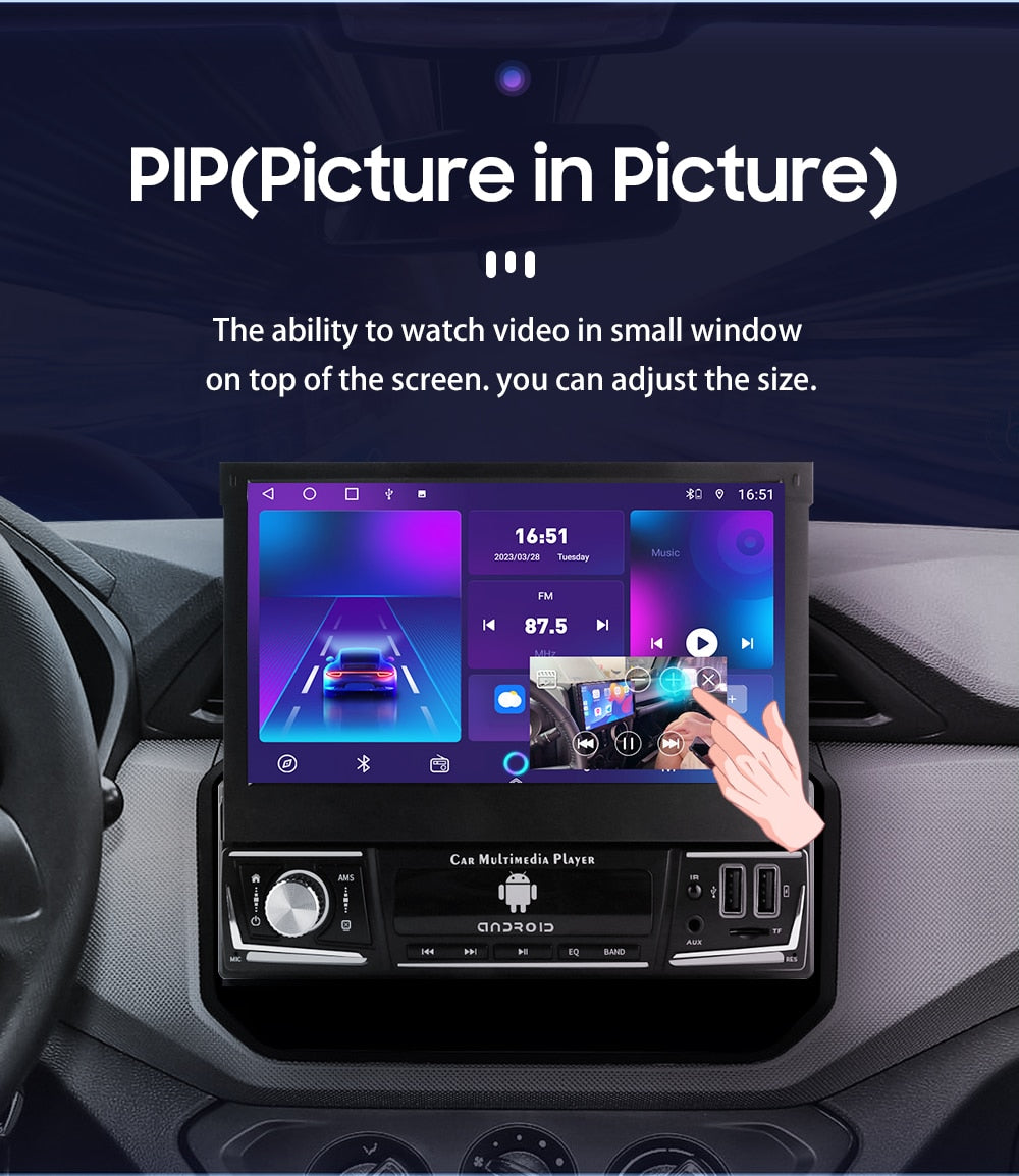 Hizpo Android 12 Universal 1din Autoradio, CarPlay GPS Navigation, Multimedia Player 1 Din Stereo 7 Zoll manuell einziehbarer Bildschirm
