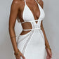 Aushöhlen Halter, Damen Sexy Mini Sommerkleid, Ärmellose Backless Dünne Club Party Stricken