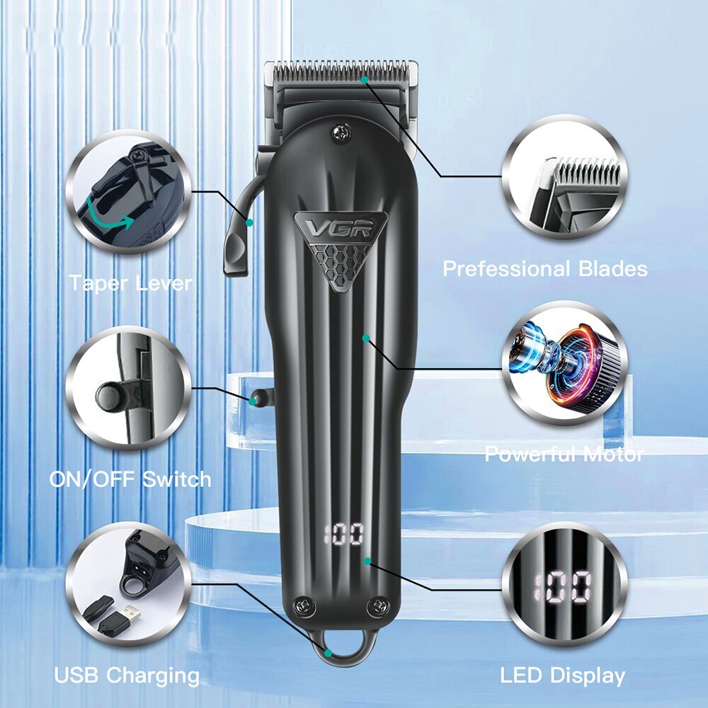 Wiederaufladbare VGR Professionelle Haarschneidemaschine Haarschneider für Männer, Rasierer mit Zubehör