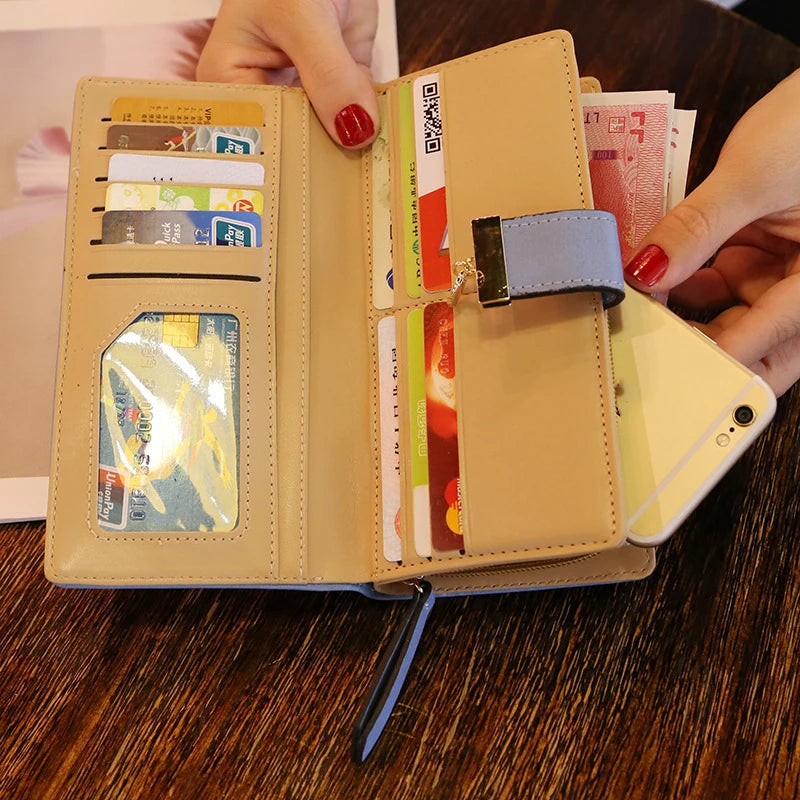 Ladies Fashion Wallet PU Leather Phone Purse Female Hollow Leaves Pouch Clutch Handbag For Women Coin Card Holders Long Wallets