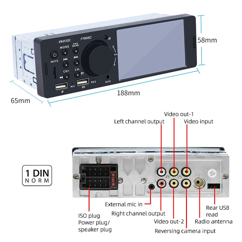 1 Din 4 "CarPlay Autoradio Bluetooth, Android-Auto MP5 Player, Handfree A2DP USB Stereo Audio System Multimedia kopf Einheit F7805C