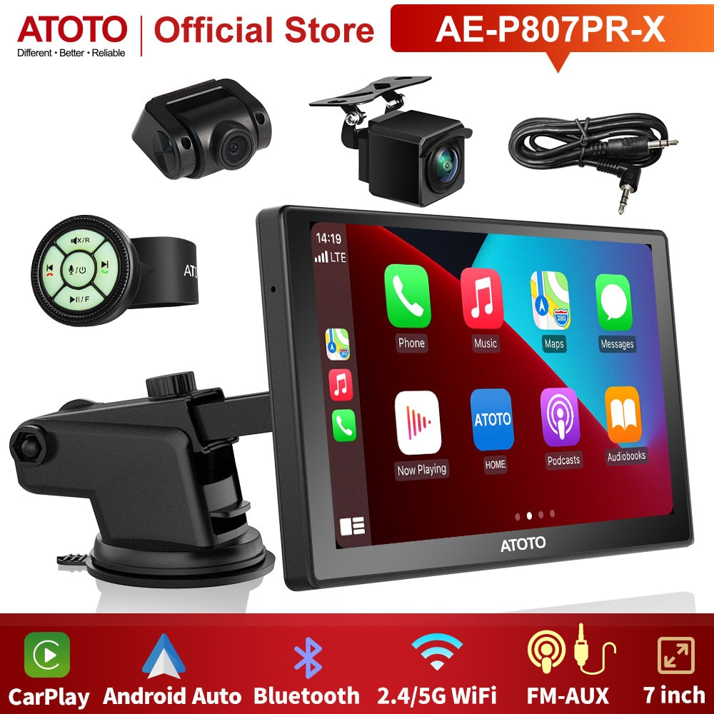 ATOTO P8 RM 7'' Tragbares Autoradio mit Fernbedienung, kabelloses CarPlay, Android Auto QLED, blendunterdrückender Bildschirm, GPS-Autoradio