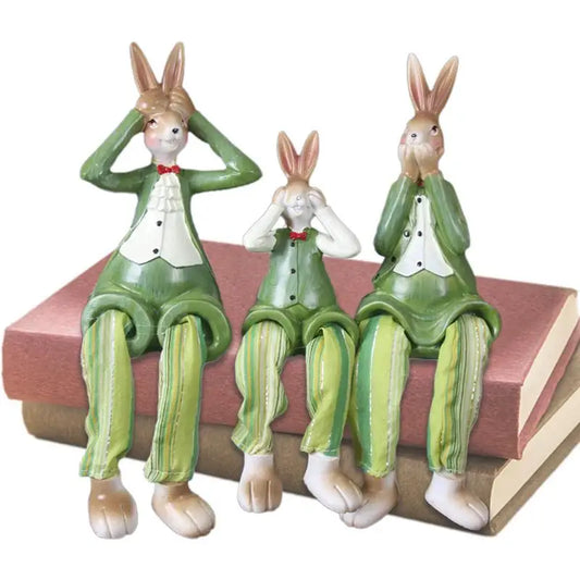 lustige Osterhasen-Puppen, Verzierung, Kunstharz, Sammlerpuppen, 3 Kaninchen-Figur