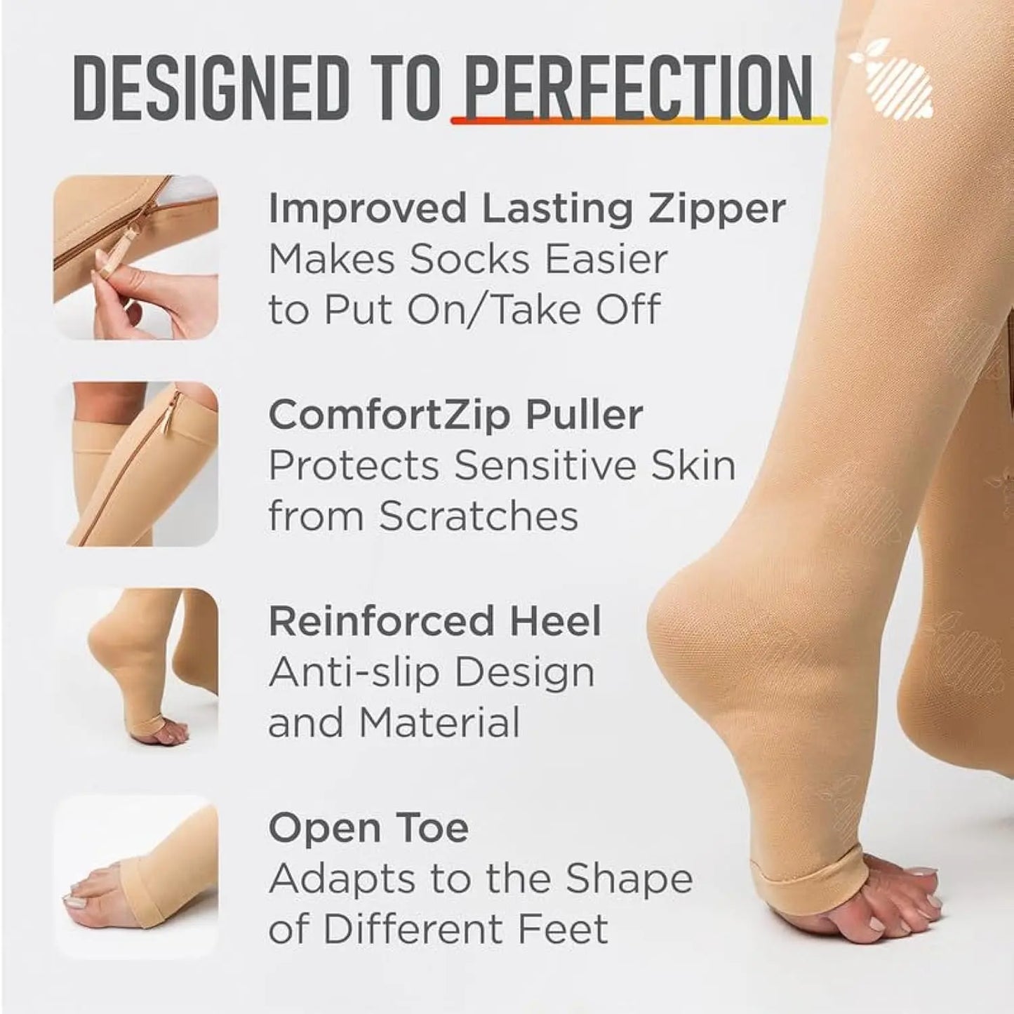 Zipper Compression Socks 15-20 mmHg Open Toe, Medical Zip Up Compression Stockings for Women Men Improves Blood Circulation, Rel
