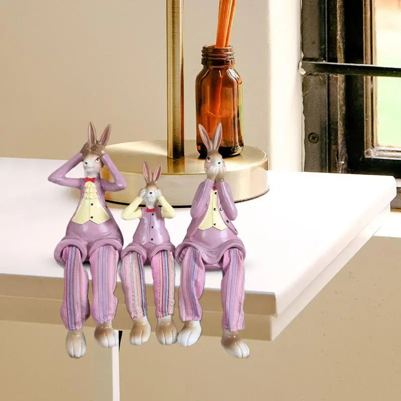 lustige Osterhasen-Puppen, Verzierung, Kunstharz, Sammlerpuppen, 3 Kaninchen-Figur