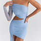 Aushöhlen Backless Sexy Mini Kleid für Frauen, Robe Zwei Schicht Mesh, Geneigte Schulter, Unregelmäßigen Club Party Kleid